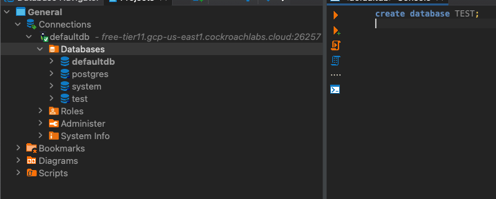 Creating another database and refreshing the navigator tab
