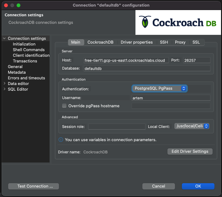 Switch to "PostgreSQL PgPass" for auth method