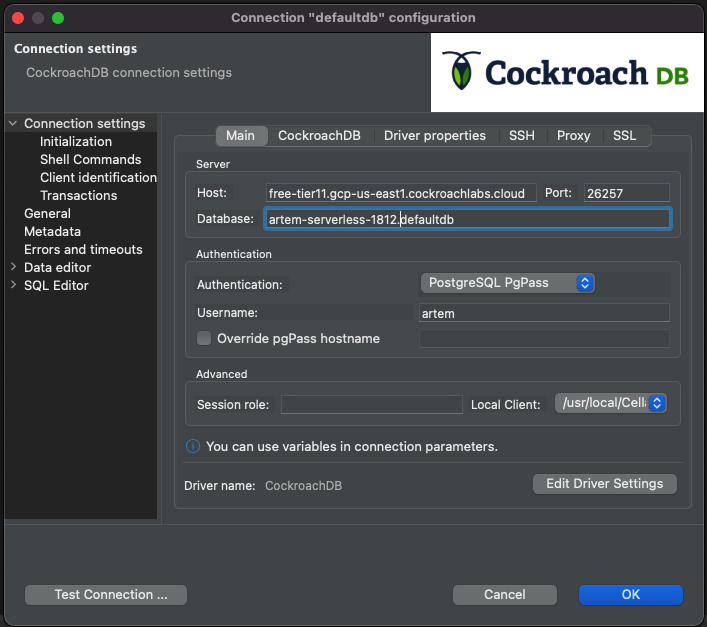 Match defaultdb in pgpass