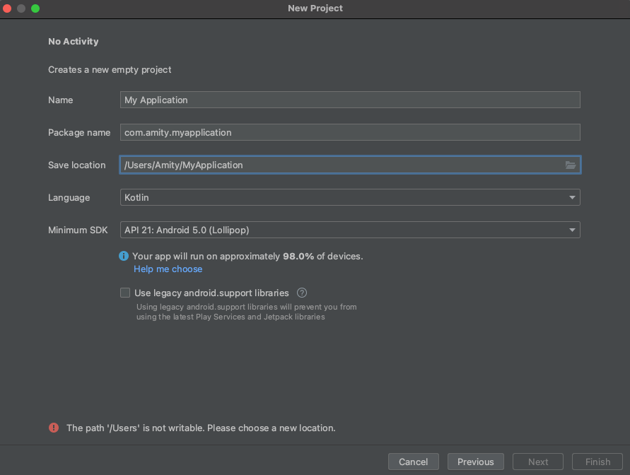 Android project settings