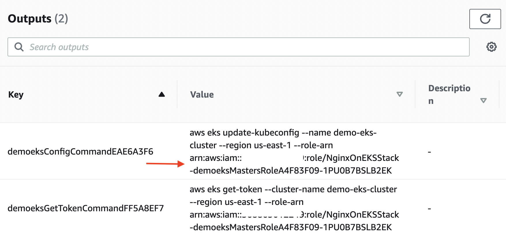 kubectl ARN - AWS CloudFormation Output