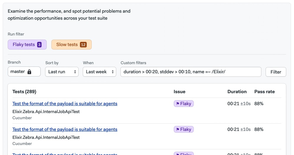 The Semaphore test summary screen