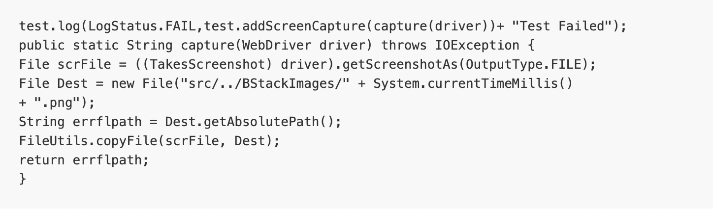 Taking screenshots with the code.