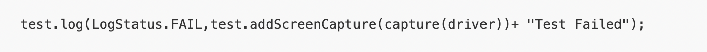 Use the log method because it captures the screenshot and adds it to the extent report using the Extent Test class's addScreenCapture method.