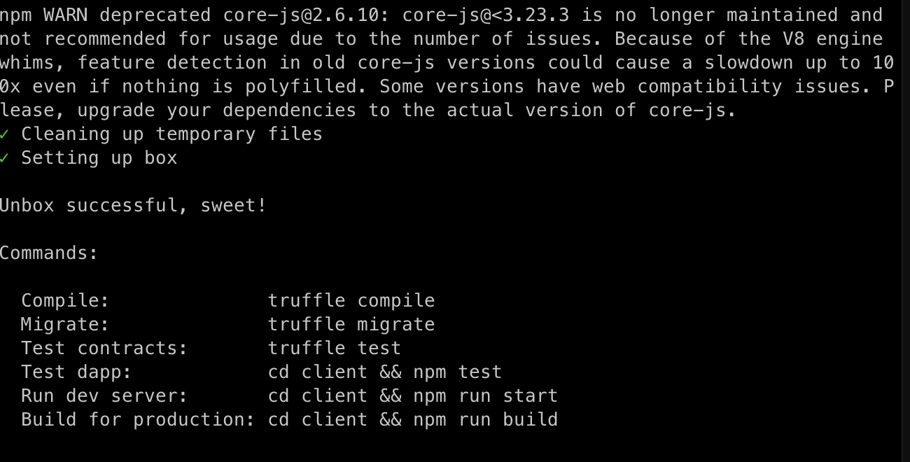 Command to download and unbox the Truffle box