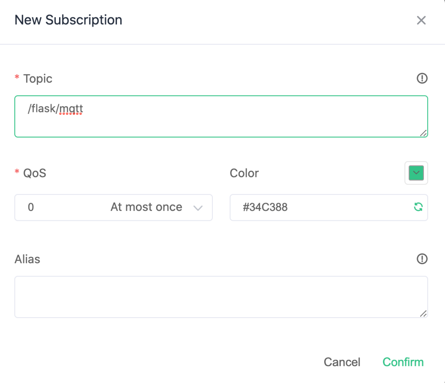 Subscribe to the /flask/mqtt topic in MQTT X.