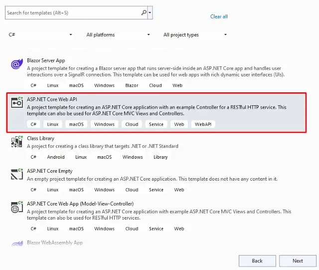 Create a new .NET Core Web API.