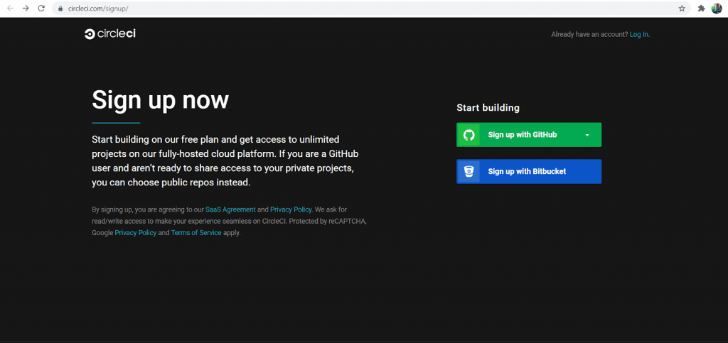 Sign up on circleci