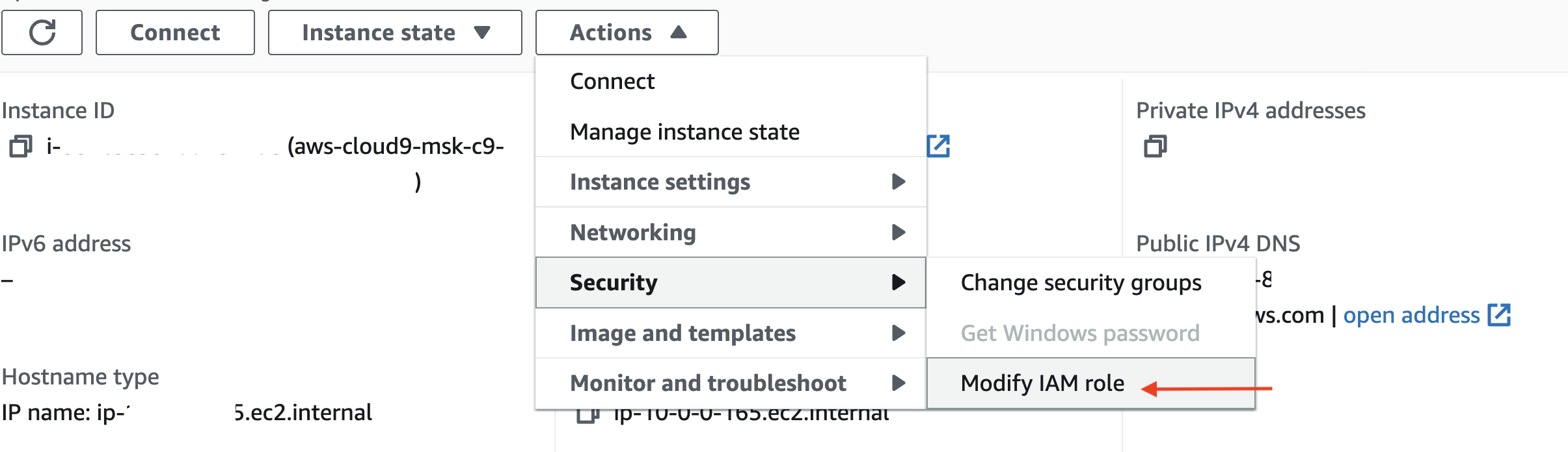 Attach the IAM role to the Cloud9 EC2 instance