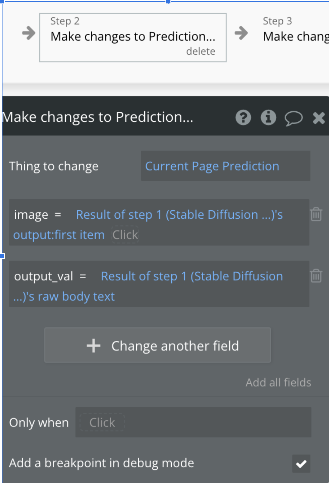 you can see how we set the Prediction object’s result object as modified.