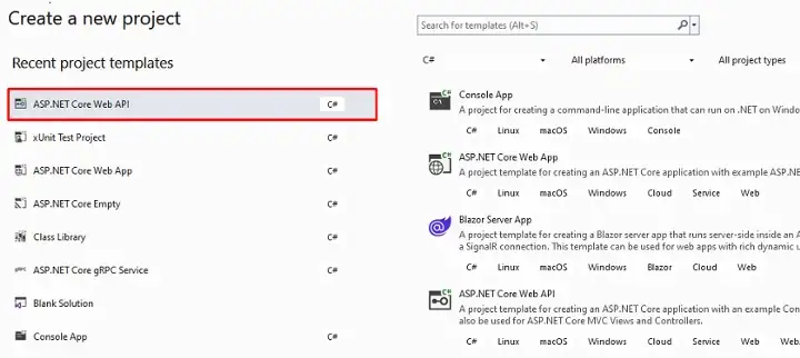 Create a new .NET Core Web API.