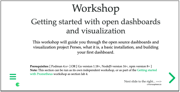 Workshop: Getting started with Perses, intro slide