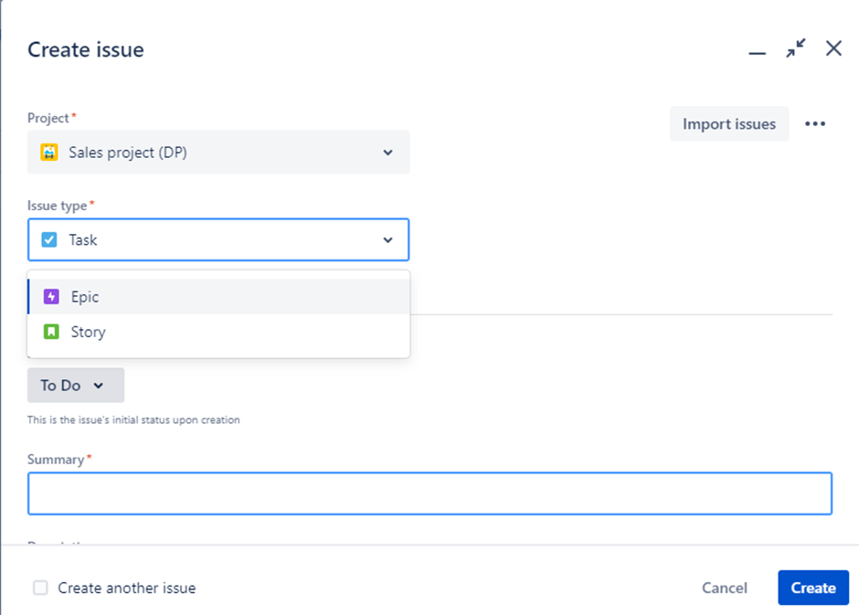 Fill in the necessary information for the user story, such as the summary, description, and any relevant details.