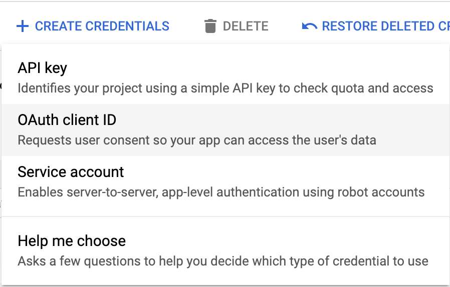 Select OAuth Client Id in the scrolling menu