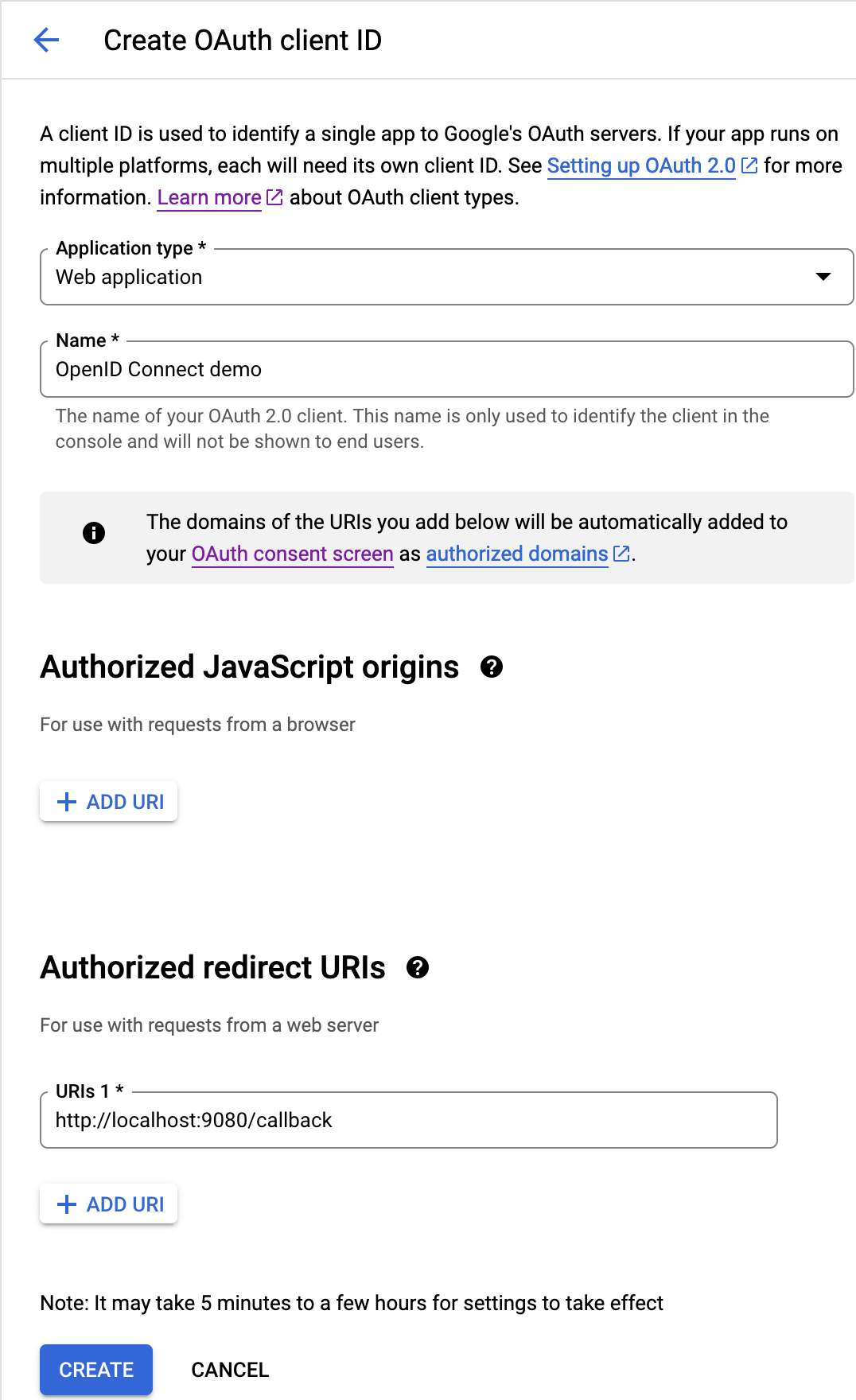 Create OAuth Client ID: Fill in the fields