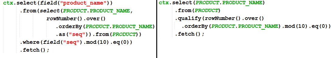 Query returning every 10th product from the PRODUCT table via the ROW_NUMBER() window function