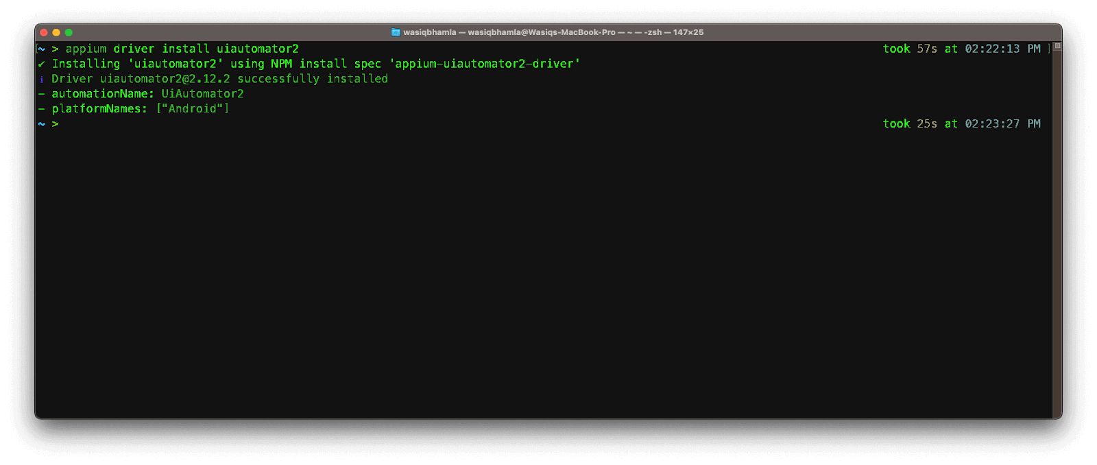 To install a specific driver, in this case, the uiautomator2 driver for Android, run the following command