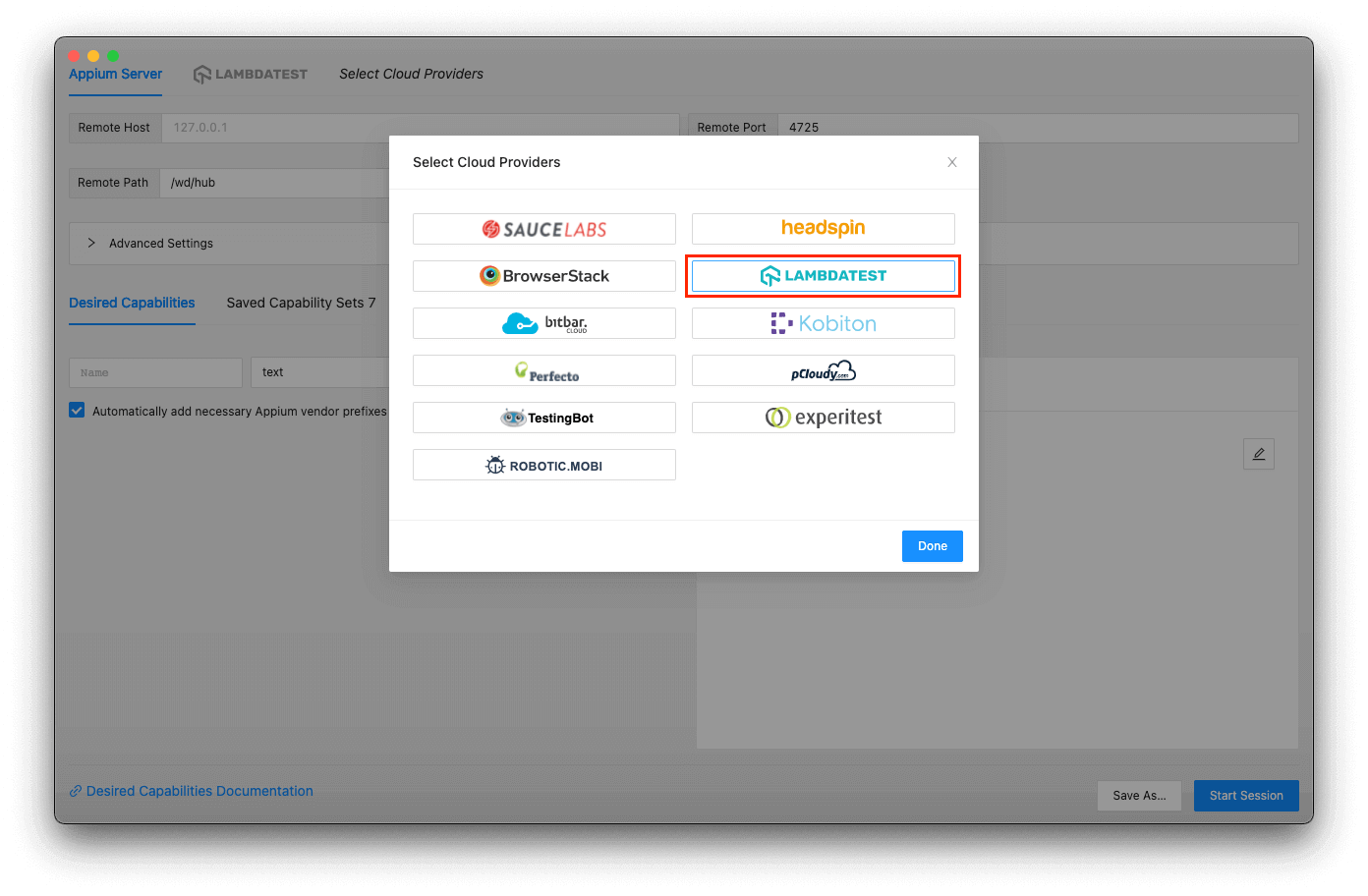 select the desired cloud provider