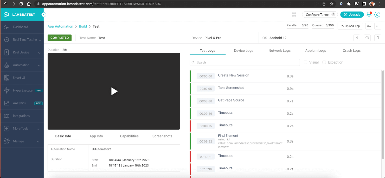 Click on session name