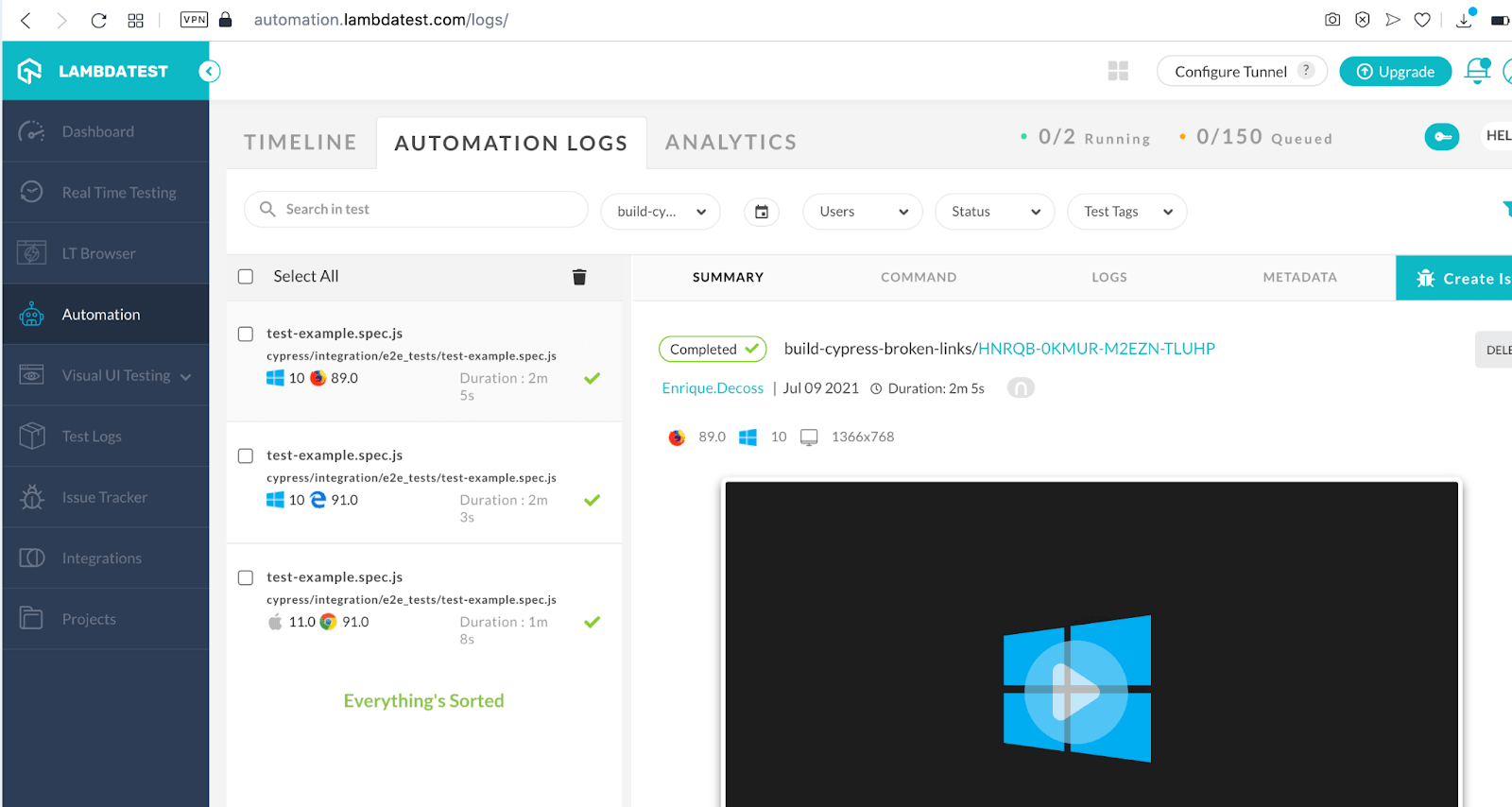 view the automation logs