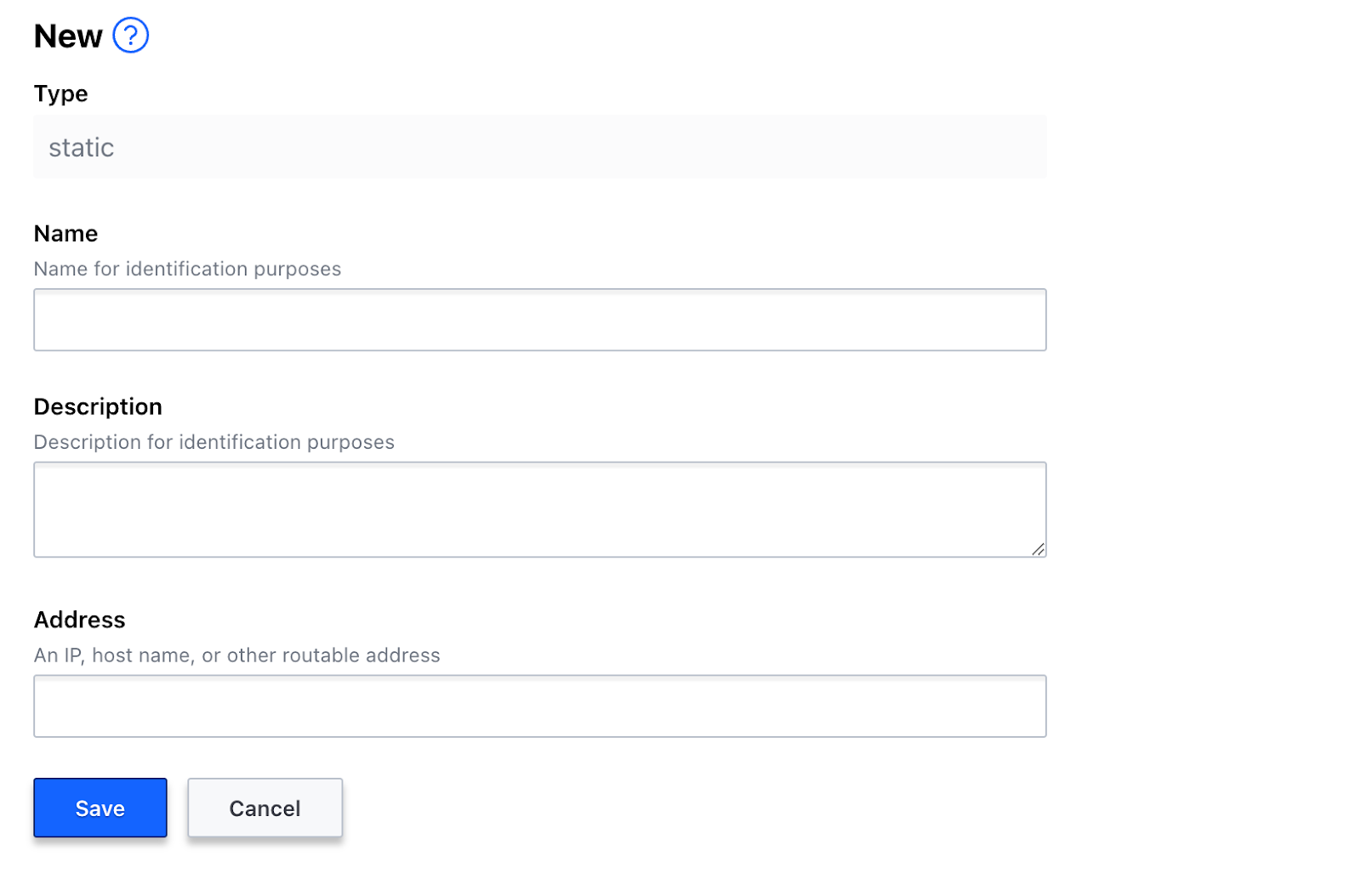 Enter demo-host in the Name field, the IP address of your private host where the application is running in the Address field, and click Save.