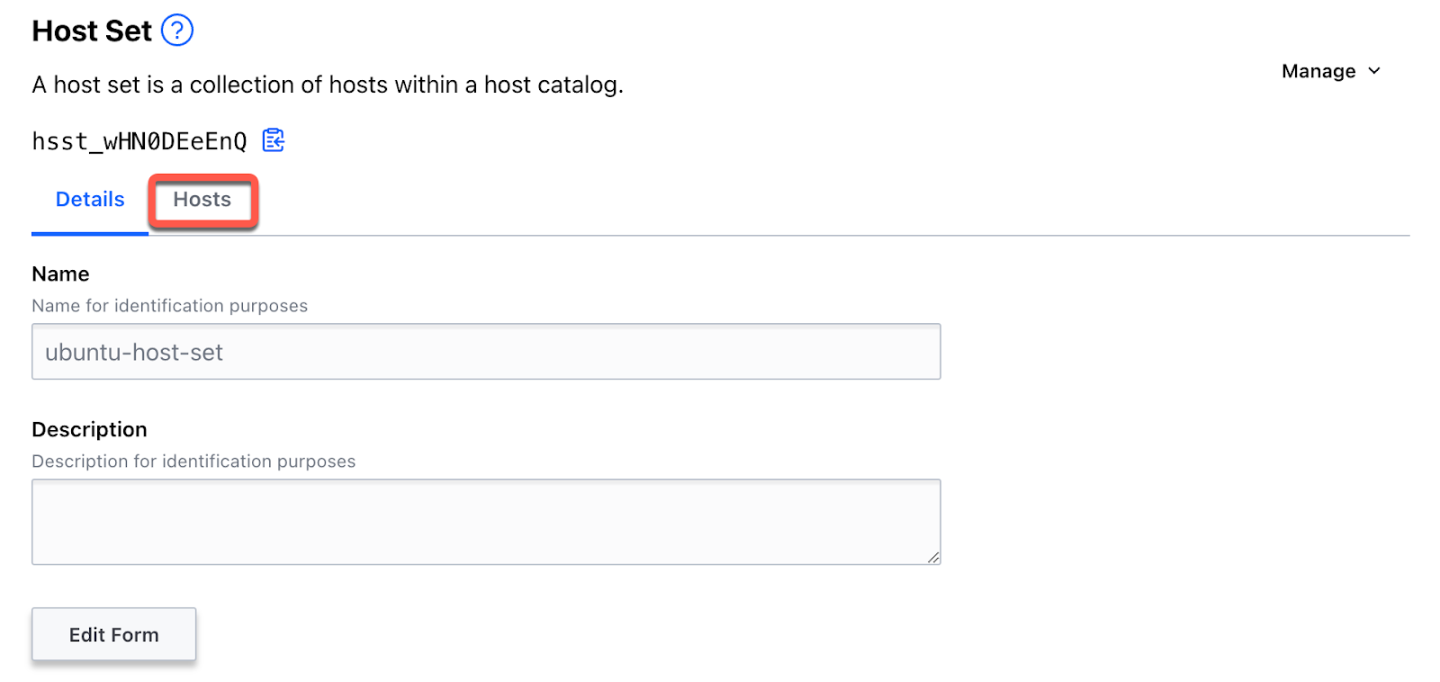 From the ubuntu-host-set page, click the Hosts tab.