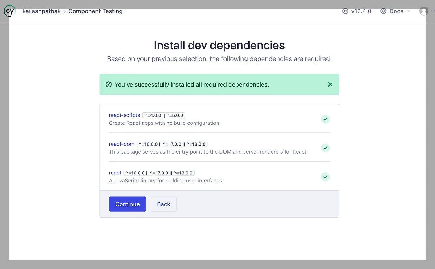 Click on Next Step and wait for dependencies to Install once all dependencies are installed screen.