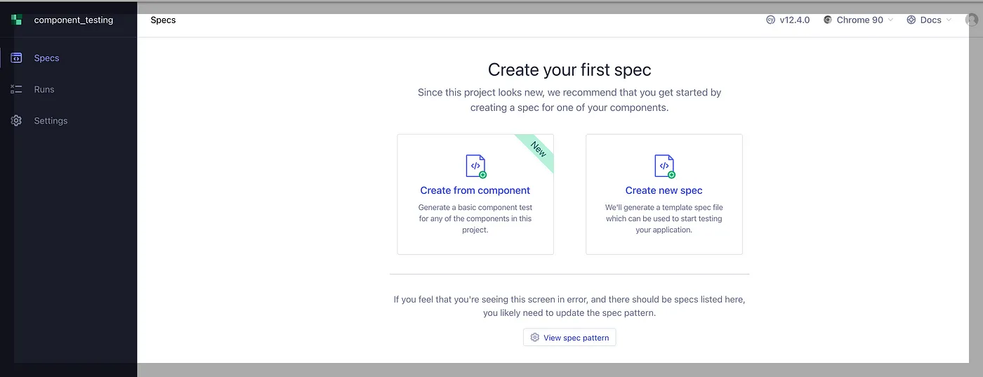 Select your browser, in my case Chrome and Click on ‘Start Component Testing in Chrome’.