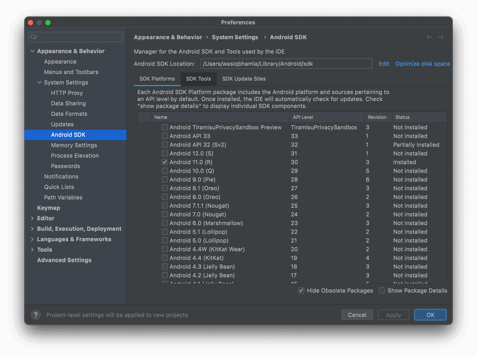Install Android Studio SDK