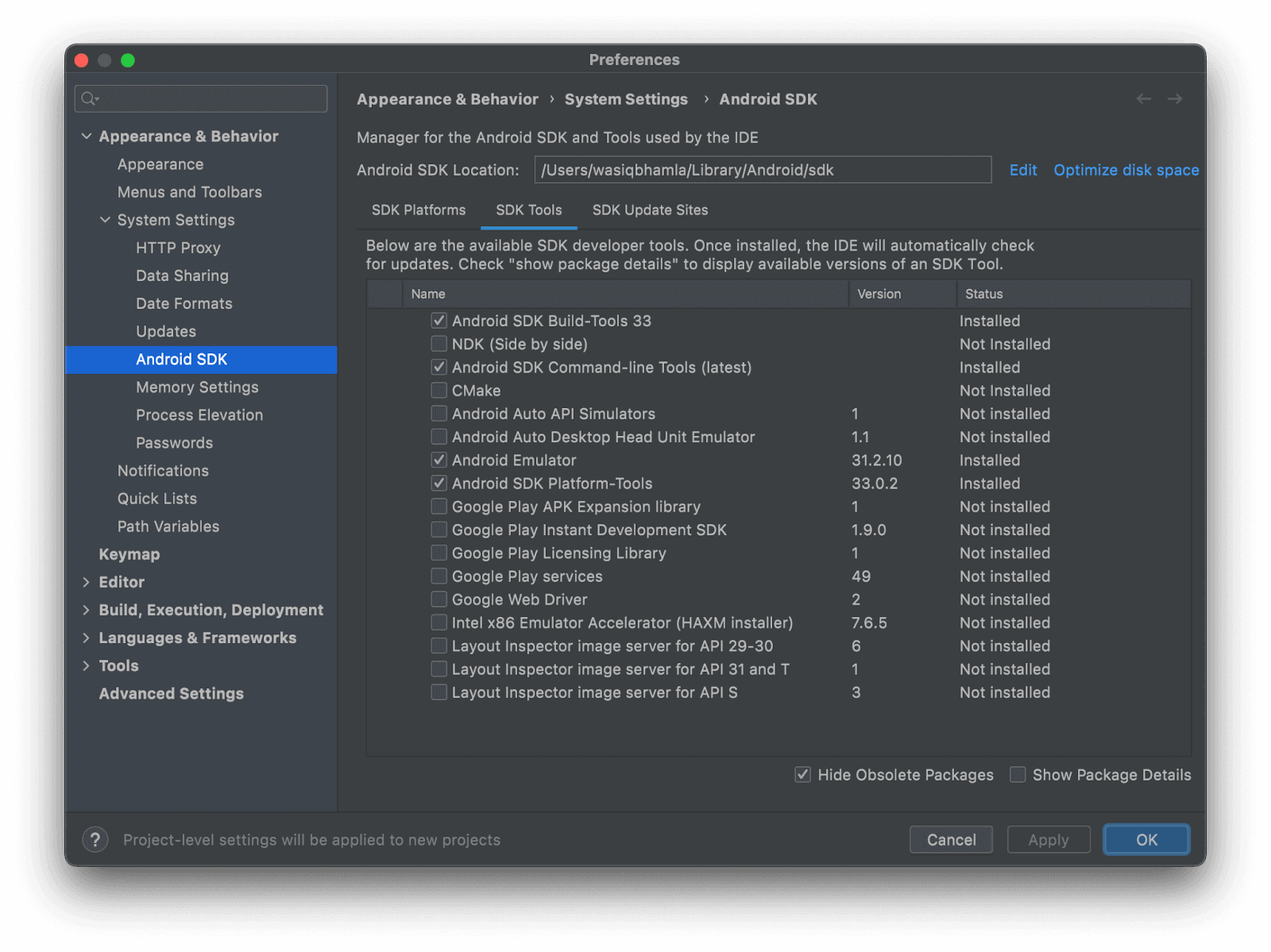 install the following SDK tools