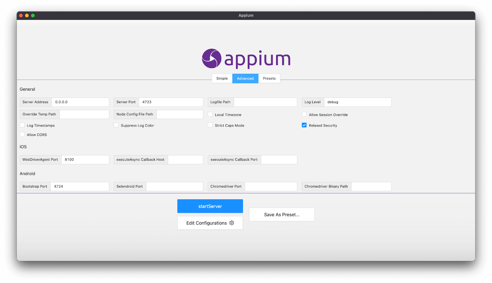 Appium desktop application