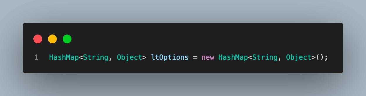Create a HashMap variable and name it as ltOptions. This will set various properties for the LambdaTest cloud grid execution.