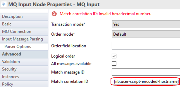 MQInput node can accept user variable references in the correlation ID field