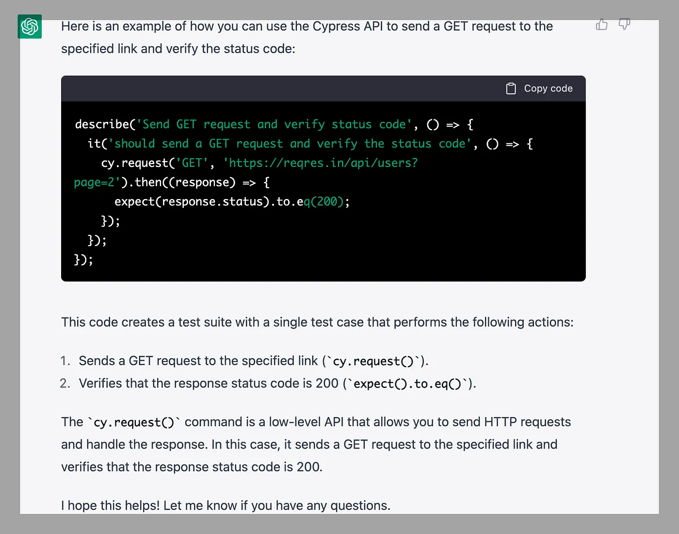 Generated Code by ChatGPT for the asked question