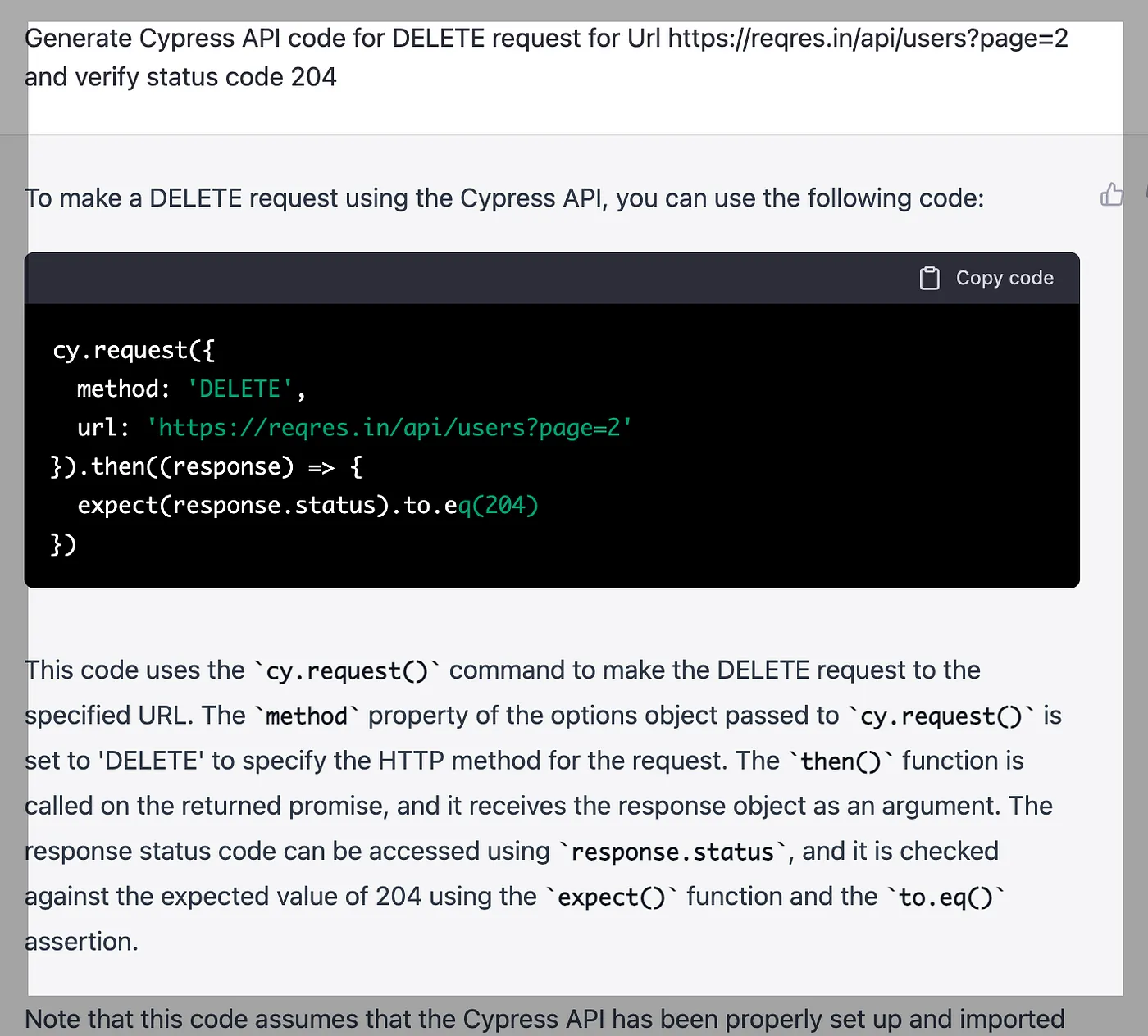 Generated Code by ChatGPT for the asked question