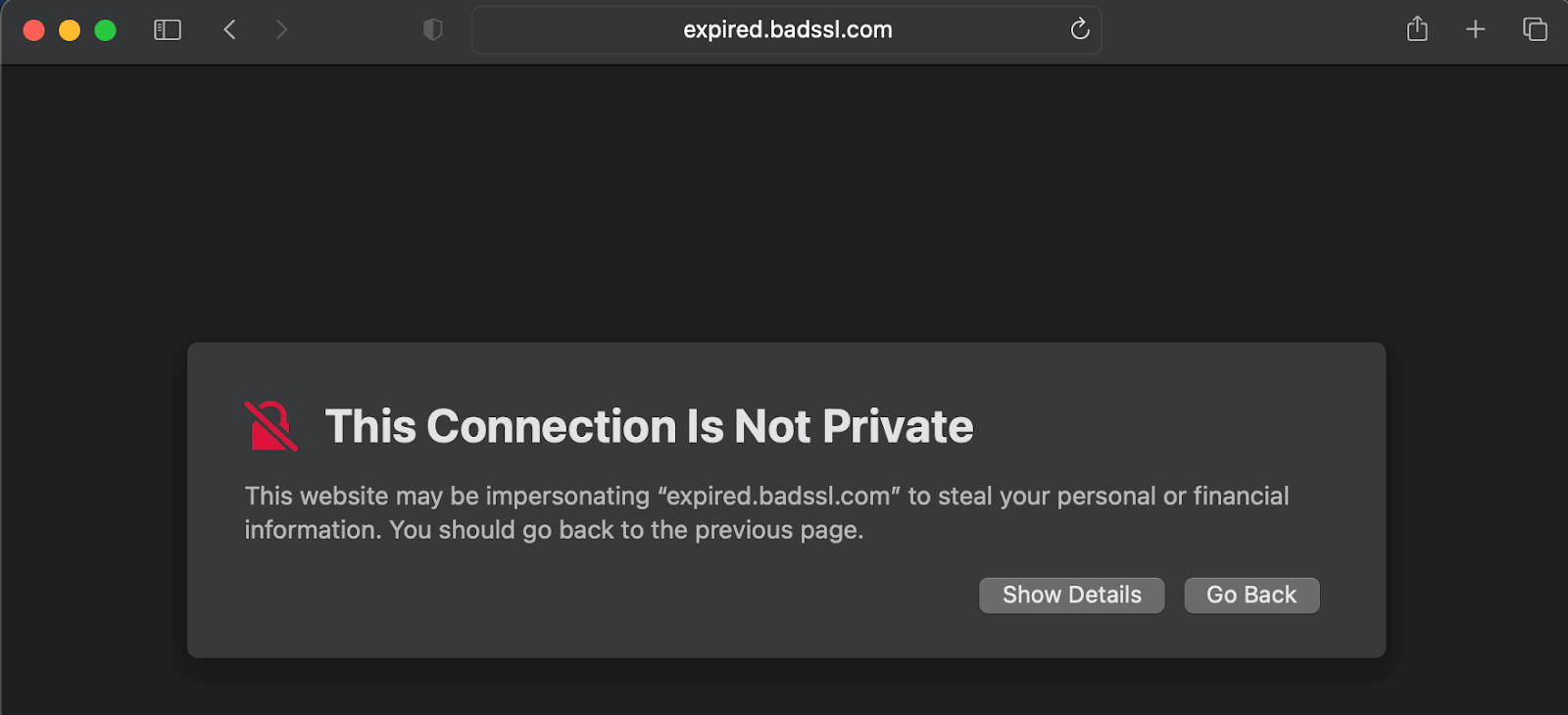 Safari – This Connection Is Not Private.