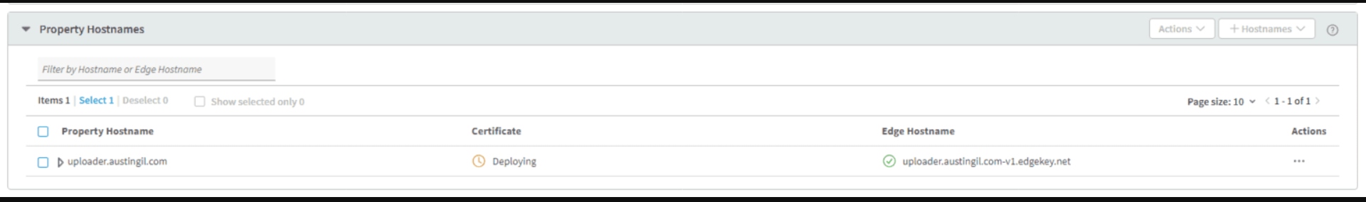 Property Hostnames screen