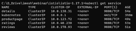 services deployed in the cluster