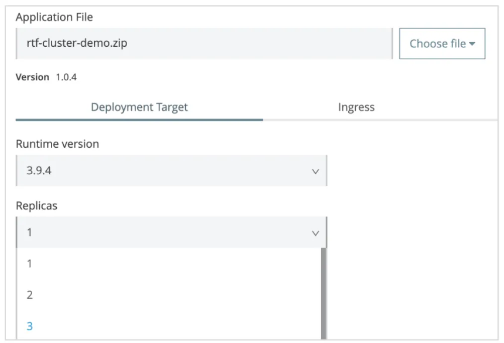 Runtime Manager screen where no. of Pod Replicas can be changed