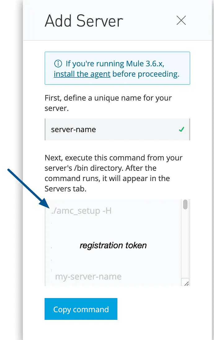 The arrow shows the amc_setup command in the Add Server window