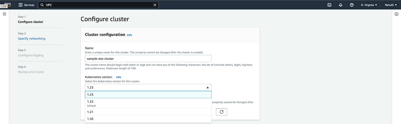 EKS Cluster configuration Console - eks best practices blog