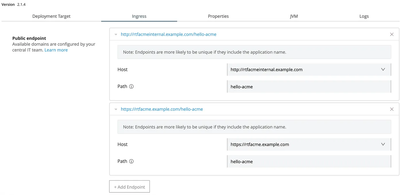 Ingress section of RM screen where we can add endpoints