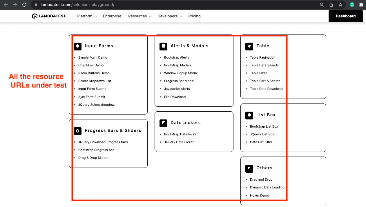 The LambdaTest Selenium Playground Page