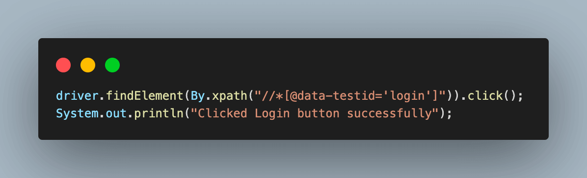 When the required window is found in WebDriver focus, click on the login button, and the success message is printed.