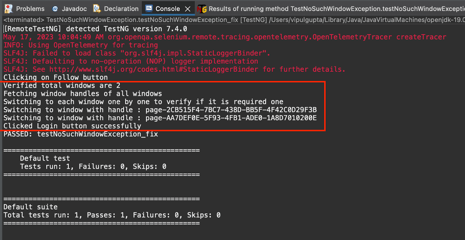 Test case output