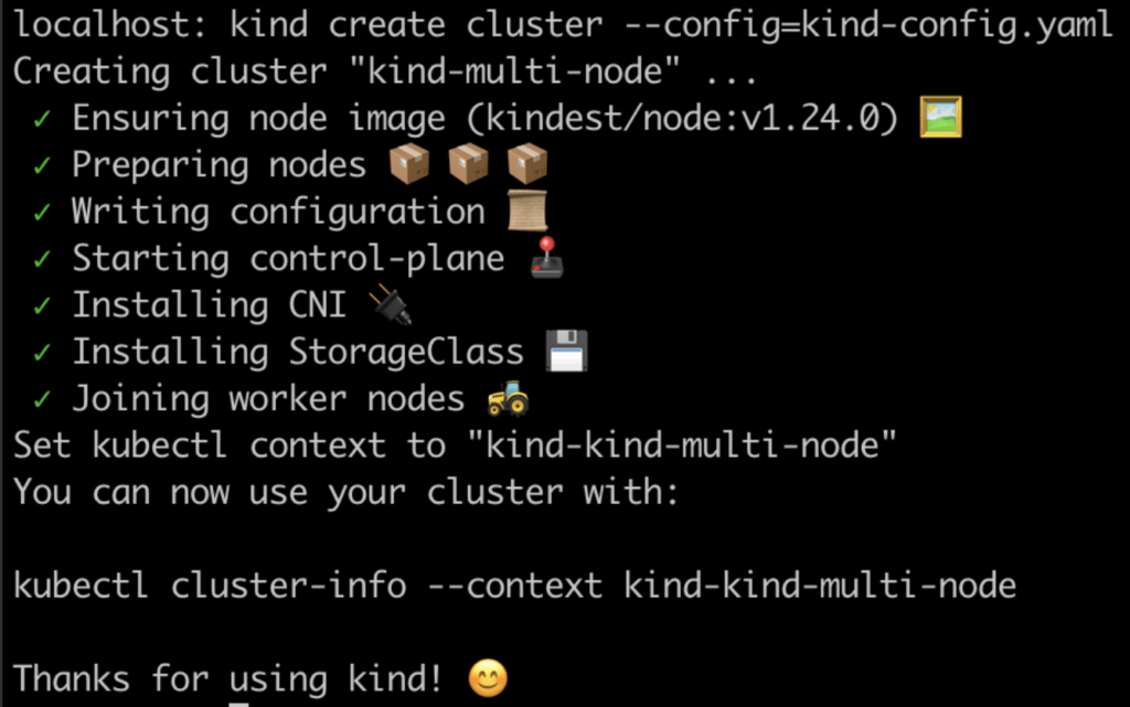 Figure 2: Displays the typical output of a successful Kind cluster creation