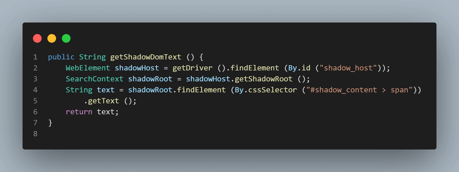 Checking the Shadow DOM element using the getShadowRoot() method.