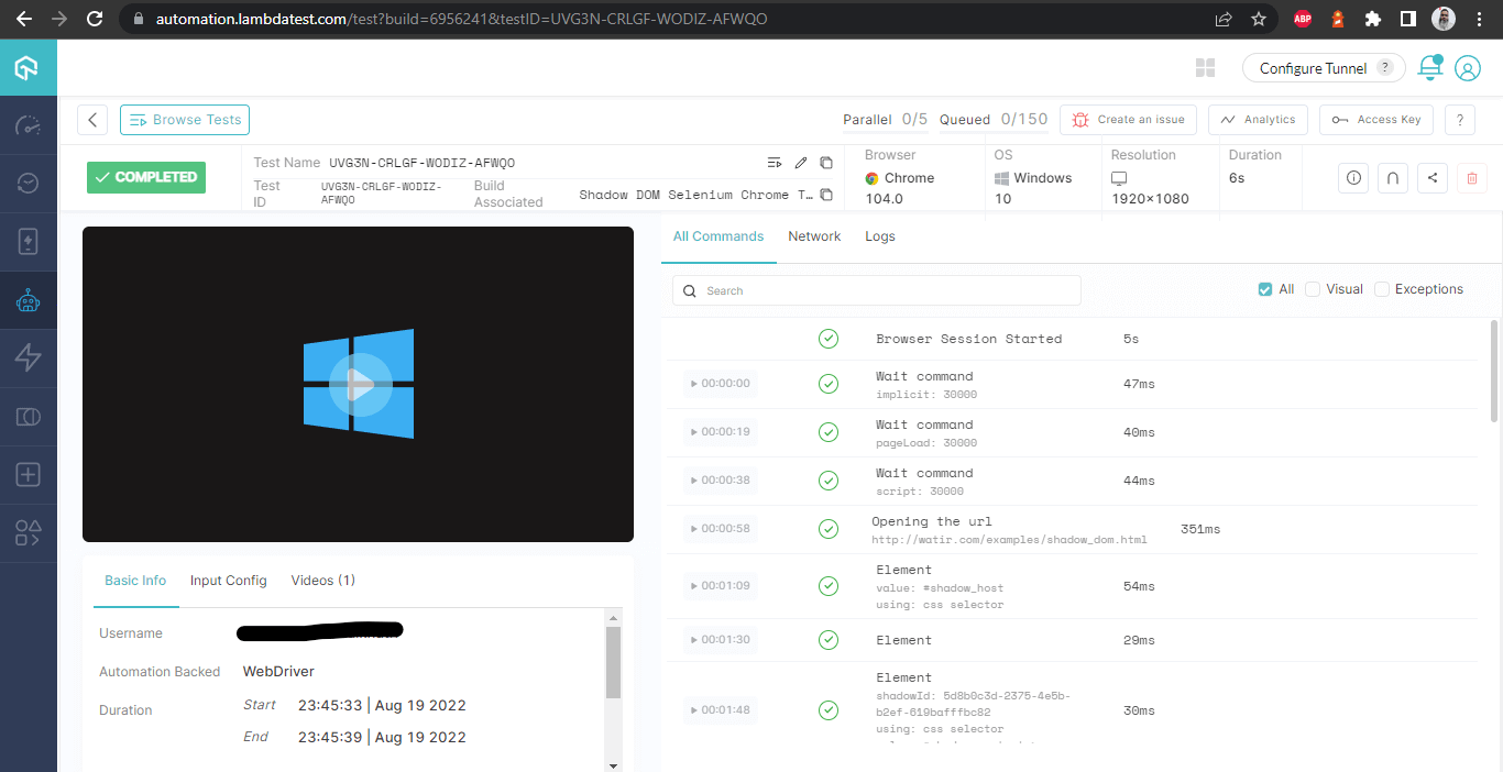 LambdaTest Build Details