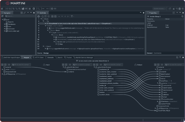 Screenshot of Martini of low code server-side application services