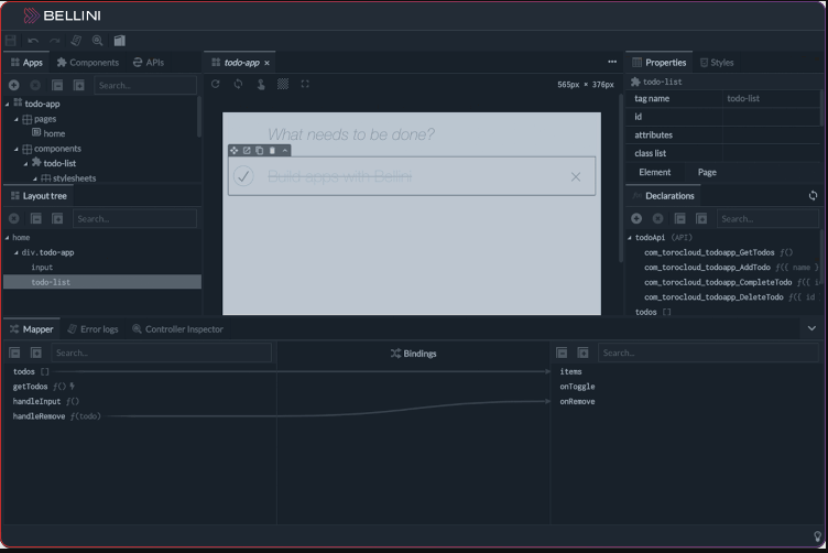 Screenshot of Bellini low code frontend application development